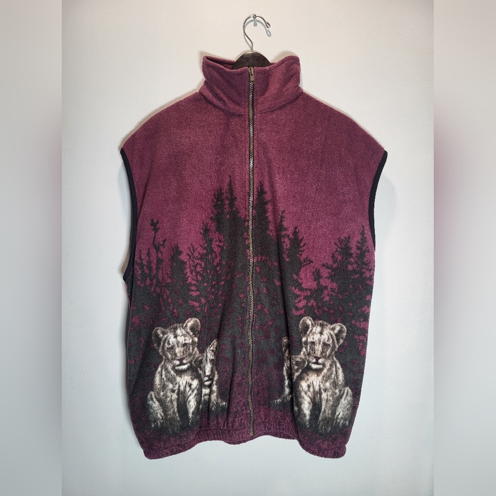 👕🌶 Vintage Canada Wildlife "Tiger Cubs" Fleece Vest